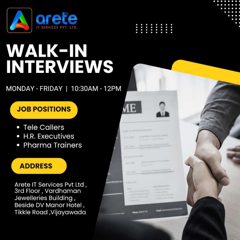 Arete walk-in-interviews live now in Vijayawada!!  in  listed under Jobs - HR Manager